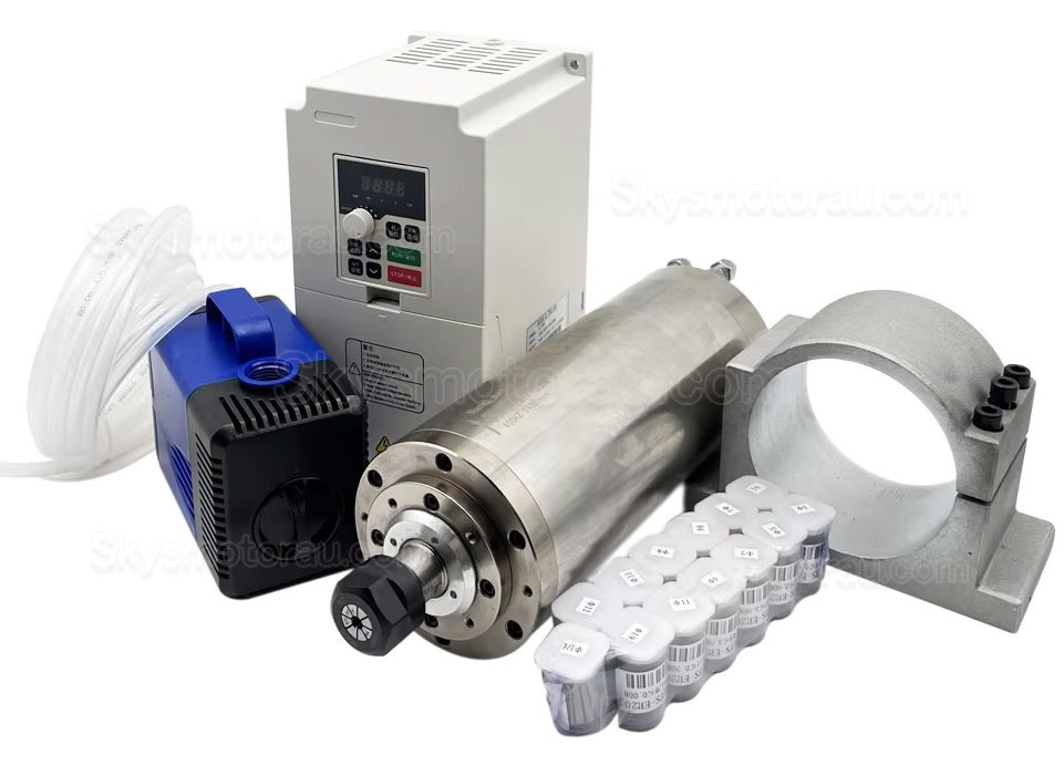 3KW VFD Spindle Kit JGD-100A-3.0KW + H100-3.7 Indc. Water Cooled Spindle Motor + VFD + Water Pump + 13Pcs ER20 Collet + Bracket